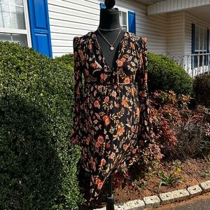 Billabong Black and Orange Floral Long Sleeve Gauze Dress